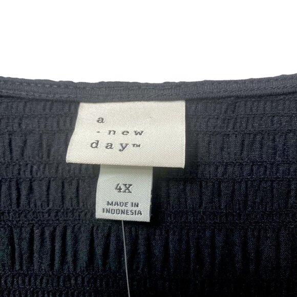 A NEW DAY Black Tee Plus Size 4X Smocked Cotton Blend Short Sleeve NWT - Picture 6 of 9